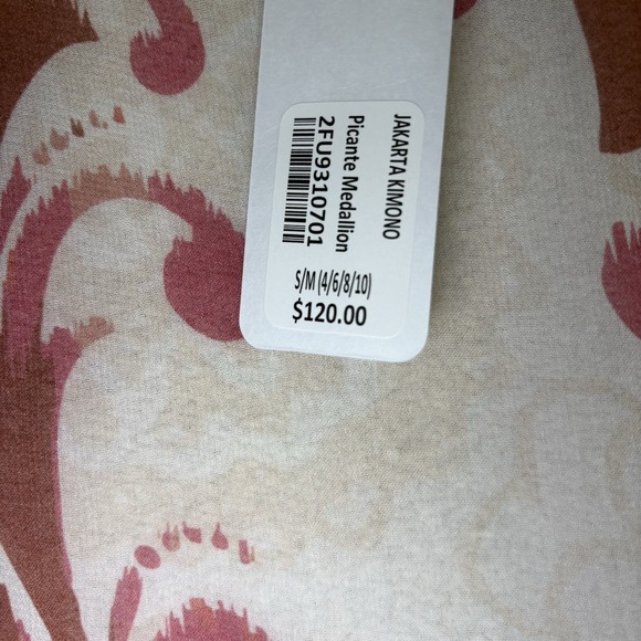 Soft Surroundings Boho White Pink Jakarta Kimono Decorative Trim Sheer Size S/M - Picture 5 of 9